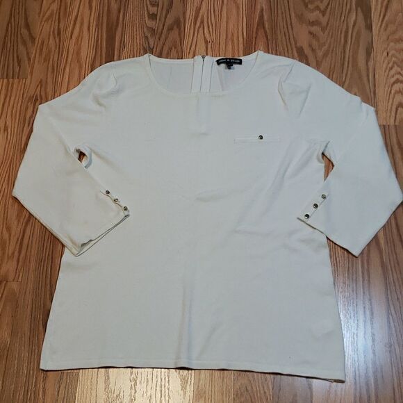 Cable & Gauge Back Zipper white sweater - Picture 1 of 5